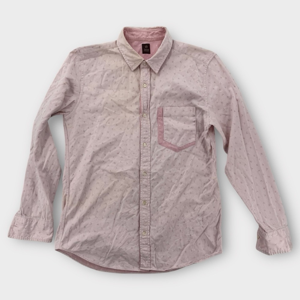 Takeo Kikuchi Mens Embroidered Floral Button Down Shirt Pink Cotton Size 3 Japan